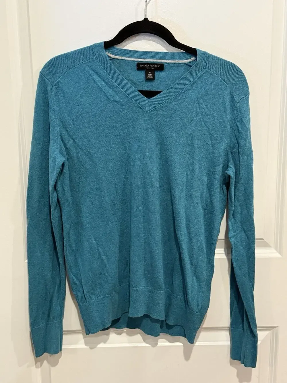 Banana Republic Men’s Silk Linen V Neck Lightweight Sweater Blue Teal Size Small